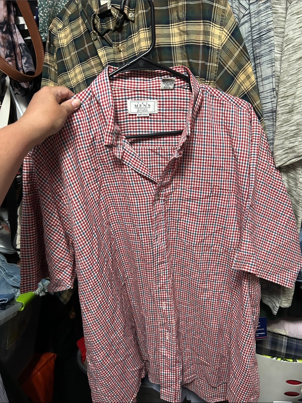 The Men's Store Red and White Gingham Short-Sleeve Button-Down Shirt